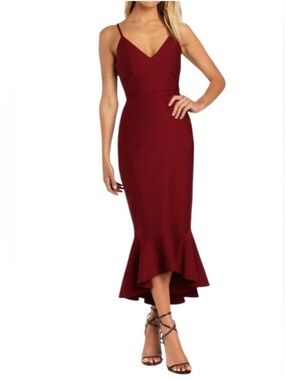 Lulus Stun Like Me NWT size Small Wine Red Bodycon Trumpet Hem Midi Dress